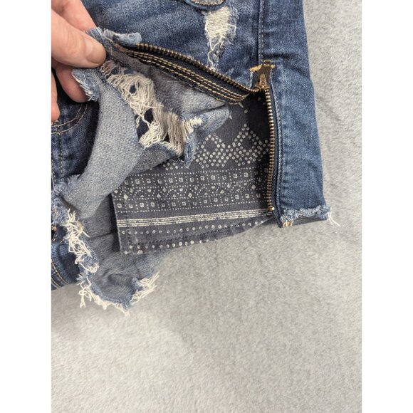 Amberican Eagle Denim Shorts Womens Size 4 Blue Cut Off Distressed Zipper Slits - Picture 4 of 16